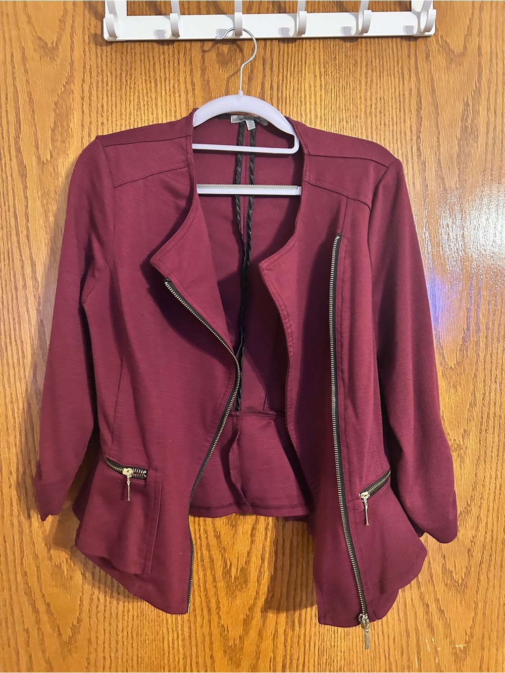 Charlotte Russe Wine Zip-Front Moto Blazer